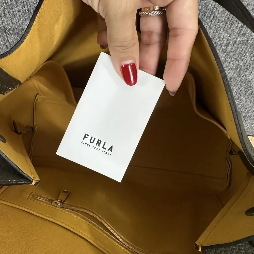 Furla Primula Hobo Bag Pebbled Leather Shoulder Tote Green Luxury Chic Office